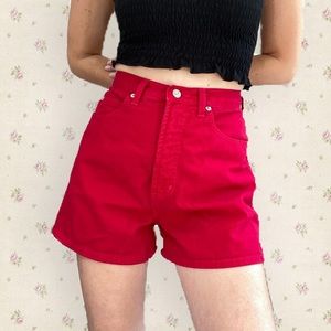 Vintage 1990's Bright Red BONGO High Waisted Denim Shorts
